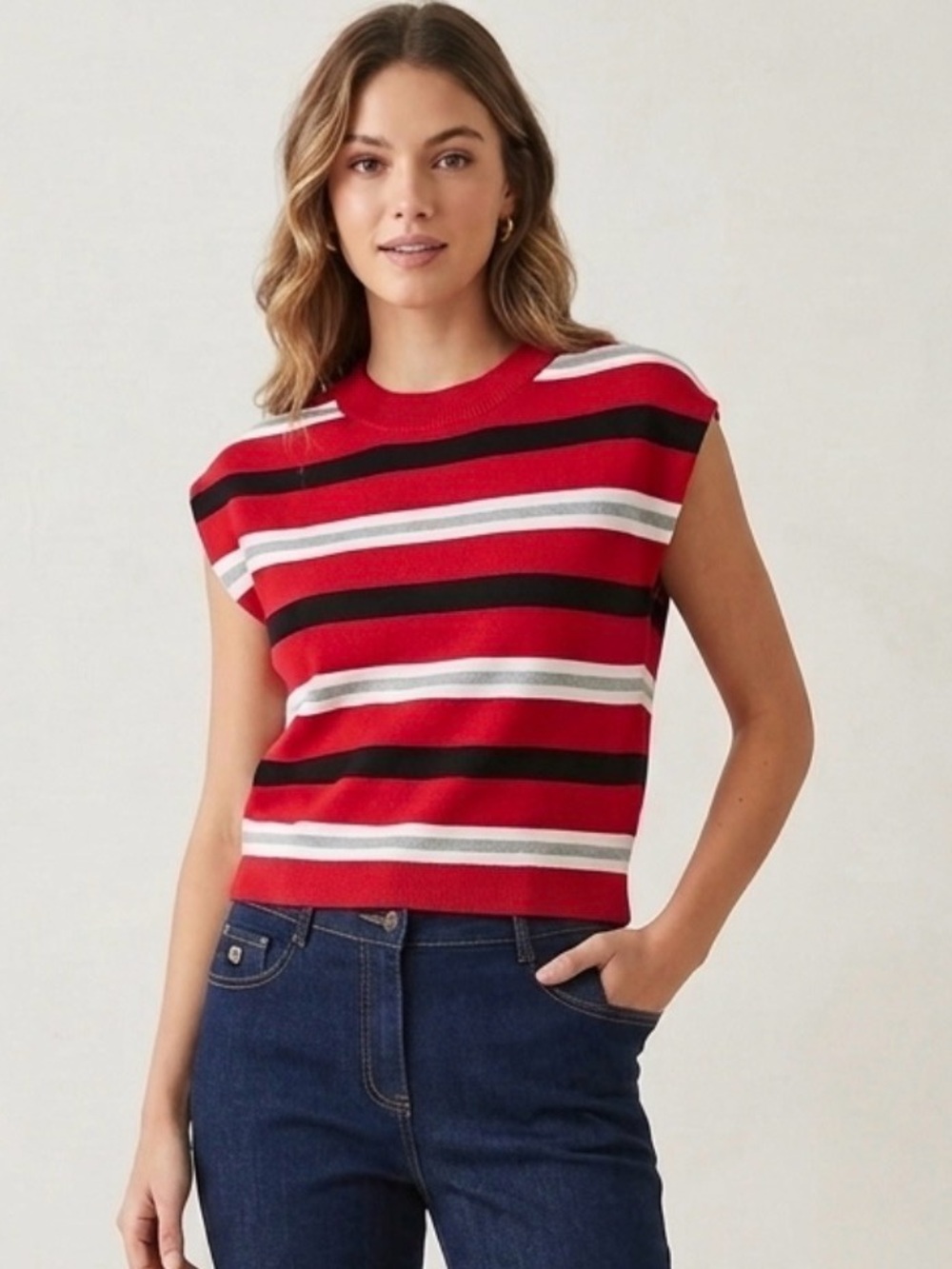 NWT Anthropologie Maeve "The Noah" Muscle Sweater Tank Top Red white Striped S